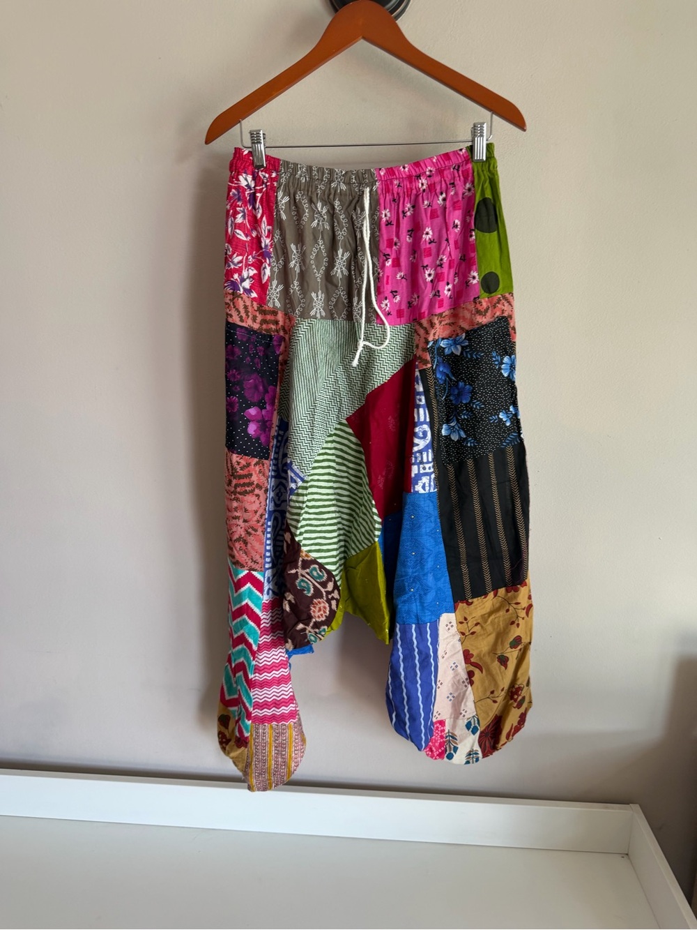 Boho Patchwork Harem Pants 100% Cotton Drop Crotch Multi Color Hippie Festival